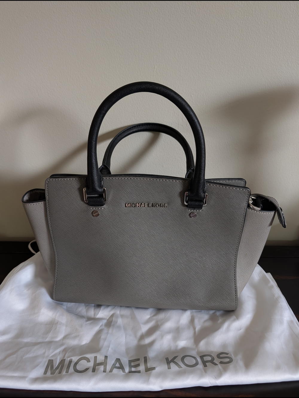 Michael Kors Grey and Black Saffiano Leather Satchel